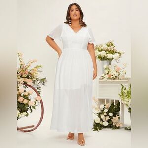Shein curve white lace maxi dress w/front split sz 2XL